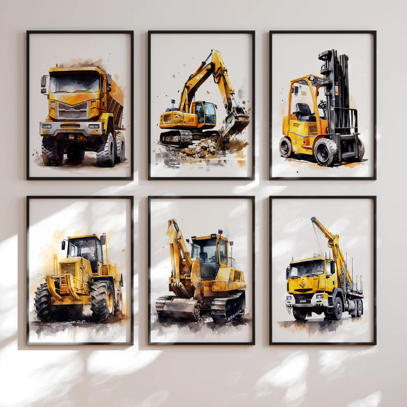 Heavy Equipment Background - Bouwvoertuig Vrachtwagen Jongens Kinderkamer Kunst Canvas