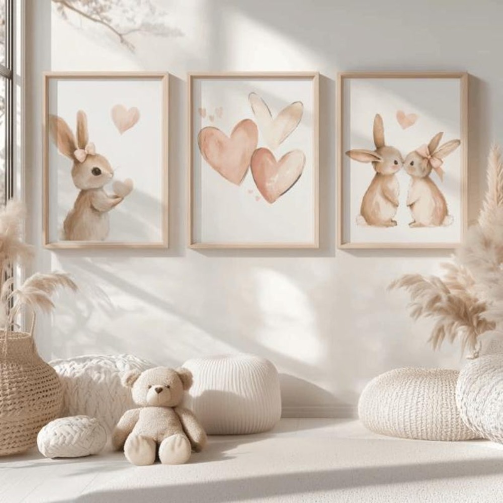 Heavy Equipment Background - Frameloze konijn poster, meisje roze beige