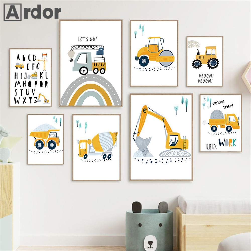 Heavy Equipment Background - Kind Poster Cartoon Tractor Truck Graafmachine